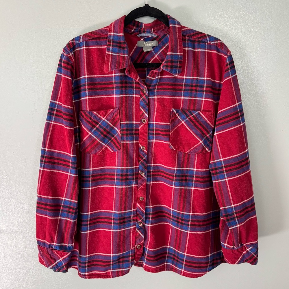 Red Plaid Cotton Button-Down Shirt